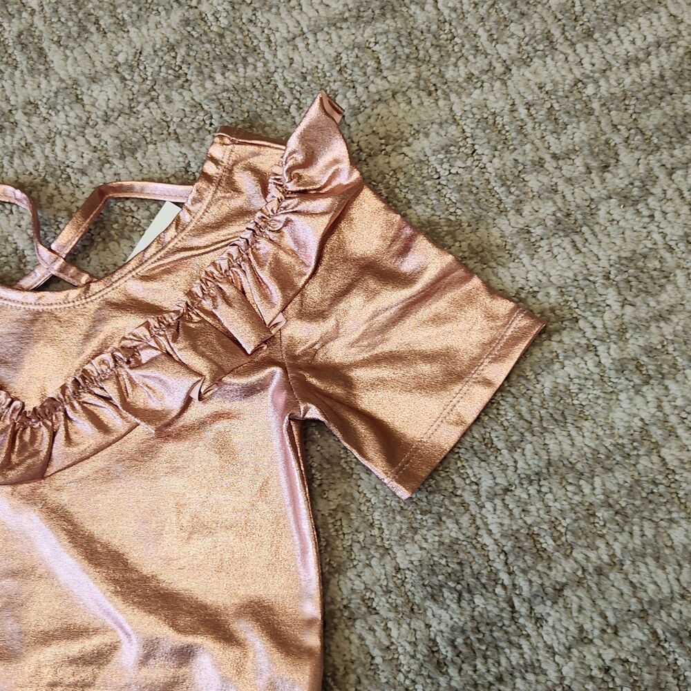 H&M girls frilled bodysuit metallic pink leotard size 4-6 years - Picture 6 of 8